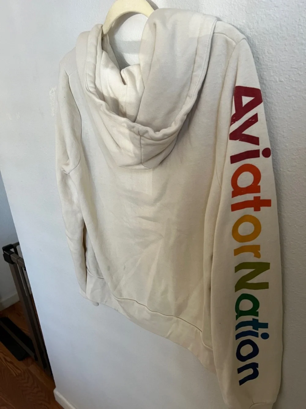 Aviator Nation vintage white Sweatpants & zip hoodie set with Rainbow 'A' Logo - Picture 11 of 14